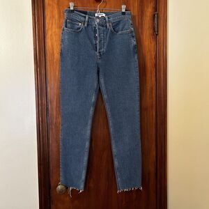 Re/Done Jeans 90's High Rise Ankle Stretch Button Fly Dark Wash Blue Skinny 27